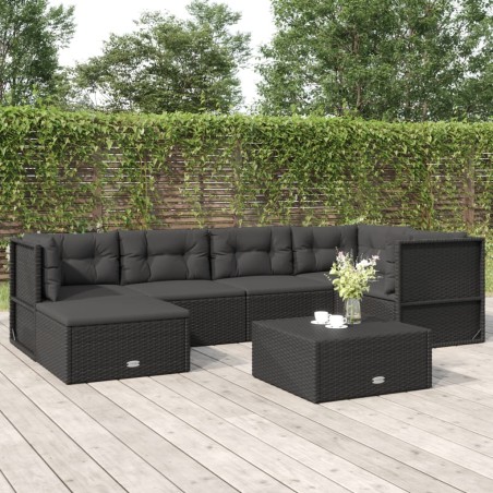 vidaXL Set muebles de jardín 6 piezas y cojines ratán sintético negro