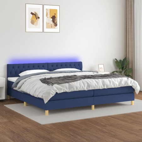 vidaXL Cama box spring con colchón y LED tela azul 200x200 cm