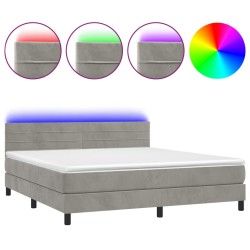 vidaXL Cama box spring colchón y LED terciopelo gris claro 160x200 cm