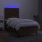 vidaXL Cama box spring colchón y luces LED tela marrón oscuro 90x190cm vidaXL Cama box spring colchón y luces LED tela marrón oscuro 90x190cm