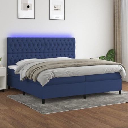 vidaXL Cama box spring colchón y luces LED tela azul 200x200 cm