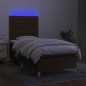 vidaXL Cama box spring colchón y luces LED tela marrón oscuro 90x190cm