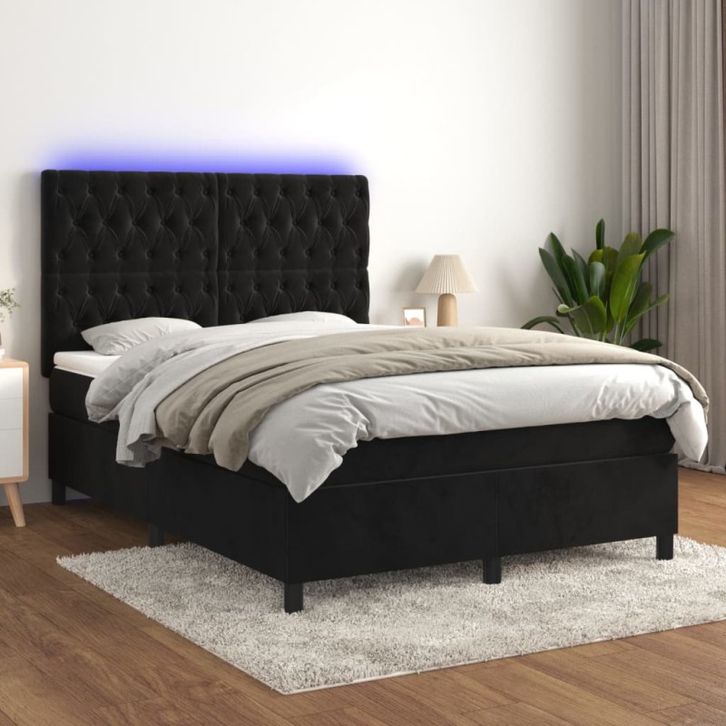 vidaXL Cama box spring colchón y LED terciopelo negro 140x200 cm vidaXL Cama box spring colchón y LED terciopelo negro 140x200 cm