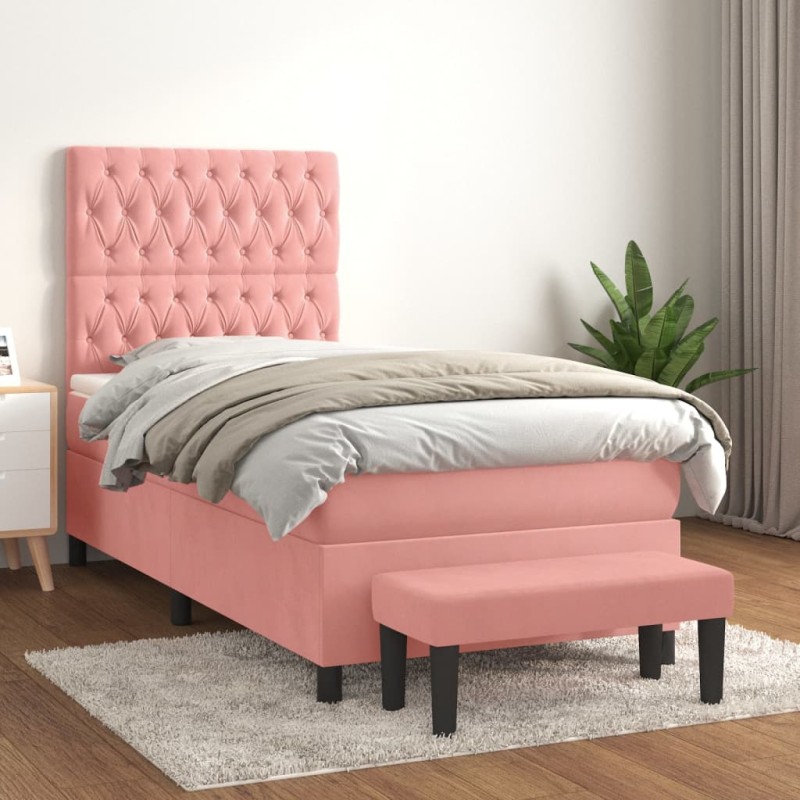 vidaXL Cama box spring con colchón terciopelo rosa 90x200 cm vidaXL Cama box spring con colchón terciopelo rosa 90x200 cm