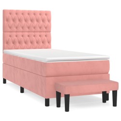 vidaXL Cama box spring con colchón terciopelo rosa 90x200 cm