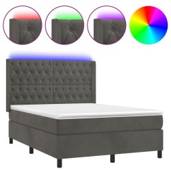 vidaXL Cama box spring colchón y LED terciopelo gris oscuro 140x200 cm