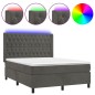 vidaXL Cama box spring colchón y LED terciopelo gris oscuro 140x200 cm