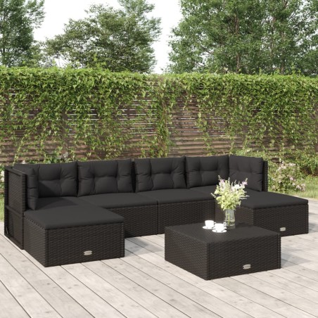 vidaXL Set muebles de jardín 6 piezas y cojines ratán sintético negro
