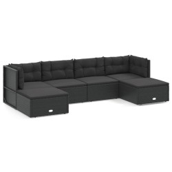 vidaXL Set muebles de jardín 6 piezas y cojines ratán sintético negro