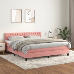 vidaXL Cama box spring con colchón terciopelo rosa 180x200 cm