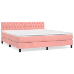 vidaXL Cama box spring con colchón terciopelo rosa 180x200 cm