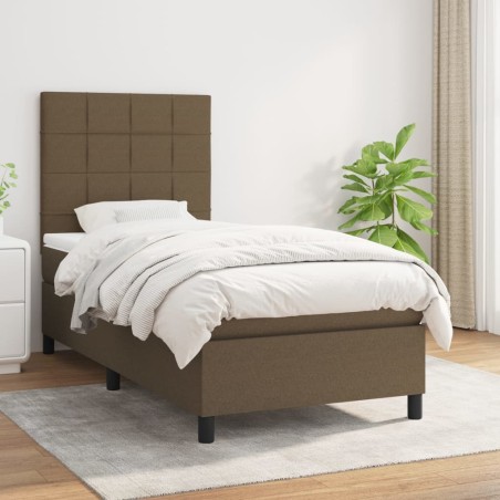vidaXL Cama box spring con colchón tela marrón oscuro 90x200 cm