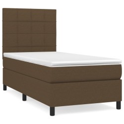vidaXL Cama box spring con colchón tela marrón oscuro 90x200 cm