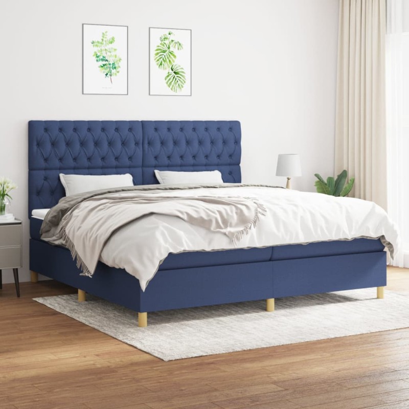 vidaXL Cama box spring con colchón tela azul 200x200 cm vidaXL Cama box spring con colchón tela azul 200x200 cm