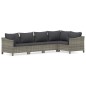 vidaXL Set de muebles de jardín 5 pzas y cojines ratán sintético gris vidaXL Set de muebles de jardín 5 pzas y cojines ratán sintético gris