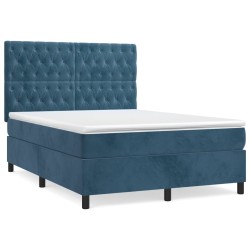vidaXL Cama box spring con colchón terciopelo azul oscuro 140x190 cm