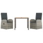 vidaXL Set comedor de jardín 3 piezas con cojines ratán sintético gris