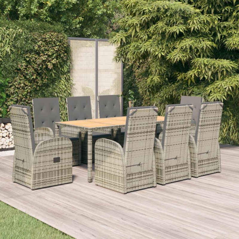 vidaXL Set comedor jardín 9 pzas y cojines ratán sintético gris vidaXL Set comedor jardín 9 pzas y cojines ratán sintético gris