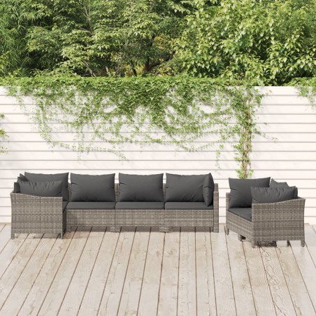 vidaXL Set de muebles de jardín 7 pzas y cojines ratán sintético gris