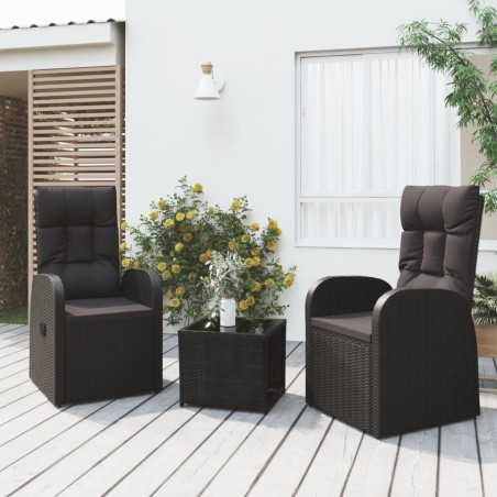 vidaXL Juego salón jardín 3 pzas ratán sintético y acero negro