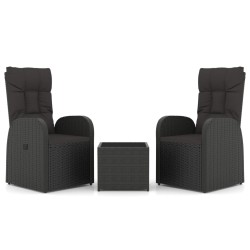 vidaXL Juego salón jardín 3 pzas ratán sintético y acero negro