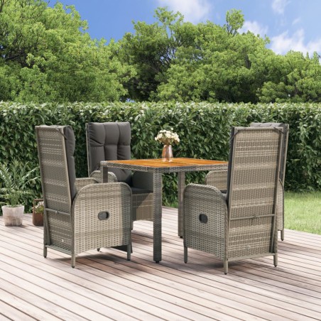 vidaXL Set comedor de jardín 5 piezas con cojines ratán sintético gris