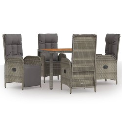 vidaXL Set comedor de jardín 5 piezas con cojines ratán sintético gris