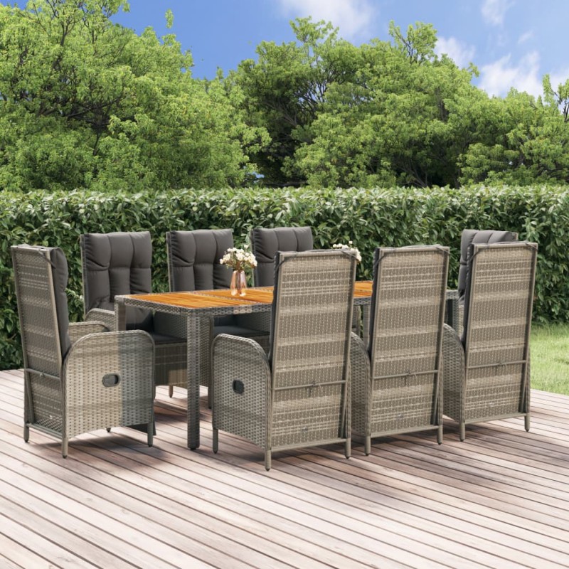 vidaXL Set comedor jardín 9 pzas y cojines ratán sintético gris vidaXL Set comedor jardín 9 pzas y cojines ratán sintético gris