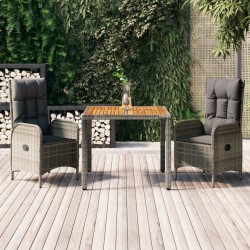 vidaXL Set comedor de jardín 3 piezas con cojines ratán sintético gris