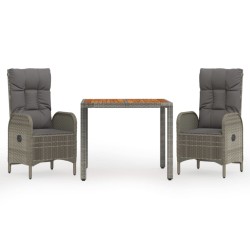 vidaXL Set comedor de jardín 3 piezas con cojines ratán sintético gris