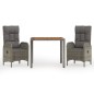 vidaXL Set comedor de jardín 3 piezas con cojines ratán sintético gris