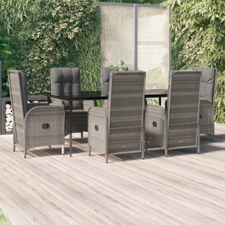 vidaXL Set comedor jardín 7 pzas y cojines ratán sintético negro gris