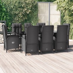 vidaXL Set de comedor de jardín 9 pzas y cojines ratán sintético negro