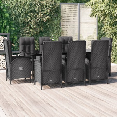 vidaXL Set de comedor de jardín 9 pzas y cojines ratán sintético negro