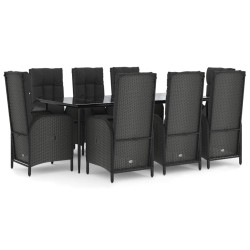 vidaXL Set de comedor de jardín 9 pzas y cojines ratán sintético negro