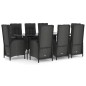 vidaXL Set de comedor de jardín 9 pzas y cojines ratán sintético negro