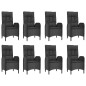 vidaXL Set de comedor de jardín 9 pzas y cojines ratán sintético negro