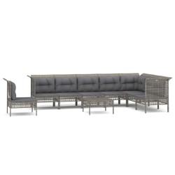 vidaXL Set de muebles de jardín 9 pzas y cojines ratán sintético gris