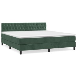 vidaXL Cama box spring con colchón terciopelo verde oscuro 180x200 cm