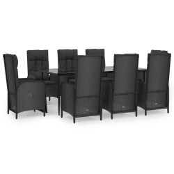 vidaXL Set de comedor de jardín 9 pzas y cojines ratán sintético negro