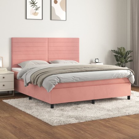 vidaXL Cama box spring con colchón terciopelo rosa 160x200 cm