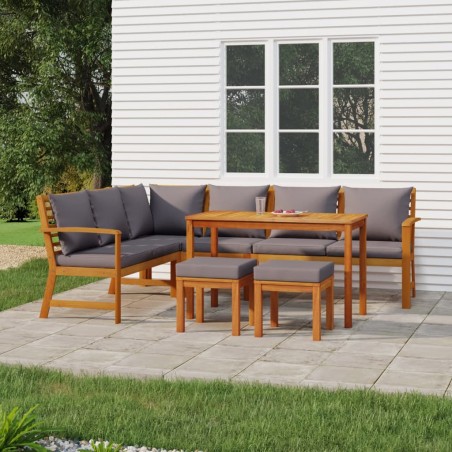 vidaXL Juego comedor jardín y cojines 7 piezas madera maciza acacia