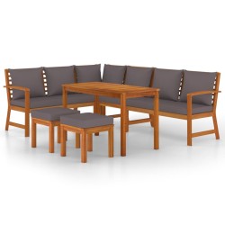 vidaXL Juego comedor jardín y cojines 7 piezas madera maciza acacia