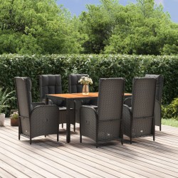 vidaXL Set de comedor de jardín 7 pzas y cojines ratán sintético negro