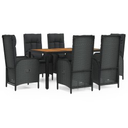 vidaXL Set de comedor de jardín 7 pzas y cojines ratán sintético negro