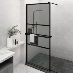vidaXL Mampara ducha con estante vidrio ESG y aluminio negro 100x195cm