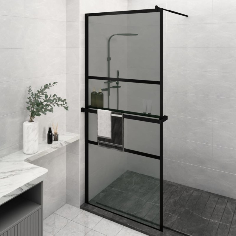 vidaXL Mampara ducha con estante vidrio ESG y aluminio negro 100x195cm