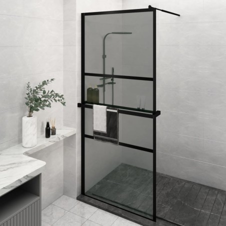 vidaXL Mampara ducha con estante vidrio ESG y aluminio negro 100x195cm