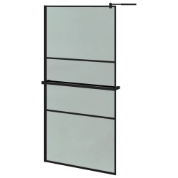 vidaXL Mampara ducha con estante vidrio ESG y aluminio negro 100x195cm