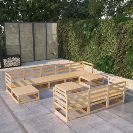 vidaXL Juego de muebles de jardín 11 piezas madera maciza de pino